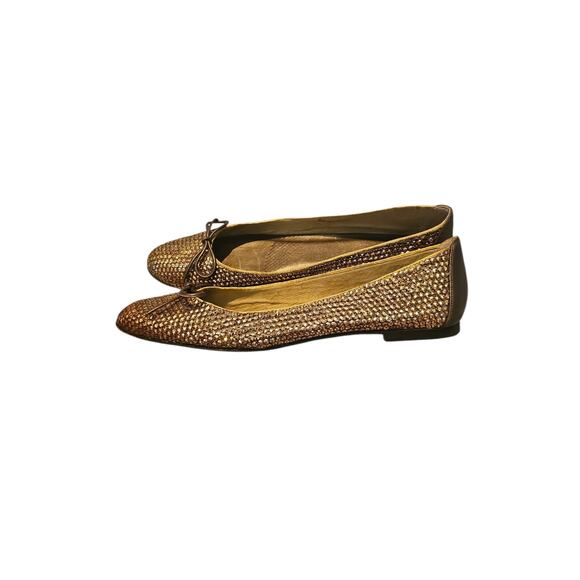 Stuart Weitzman gold sequins flats sz 10.5 narrow ballet shoes SH428 - Picture 1 of 7